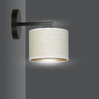 Wandlamp gepoedercoat staal en stof Hilde, zwart met witte kap Ø 20 cm, E27, voor woonkamer en slaapkamer
