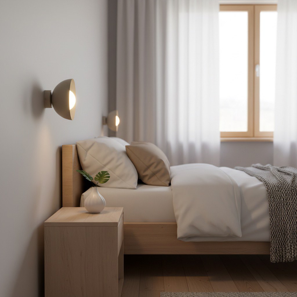 Wandlamp gepoedercoat staal minimalistisch Bibi K1 mokka met witte kap Ø 10 cm, G9 fitting