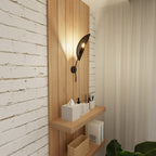 Wandlamp gepoedercoat staal Lotus modern zwart met gouden binnenzijde, bladvormige kap, E14, 12 x 51 cm