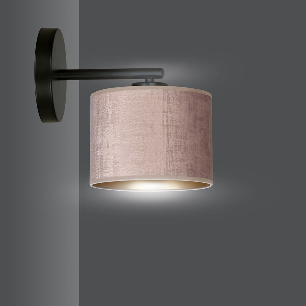 Wandlamp Hilde gepoedercoat staal met stoffen kap, zwart armatuur, roze lampenkap Ø 20 cm, E27 voor woonkamer en slaapkamer