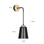 Wandlamp staal en hout Bolero Scandinavisch, mat zwart – 14 x 25 cm, 1 fitting E27 voor woonkamer, trappenhuis en hal