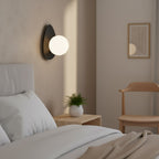 Wandlamp gepoedercoat staal Ovo modern zwart met witte bol Ø 10 cm, G9 fitting voor hal en slaapkamer