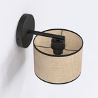 Wandlamp rotan met gepoedercoat staal, minimalistisch Eco, zwart en naturel, lampenkap Ø 20 cm, E27