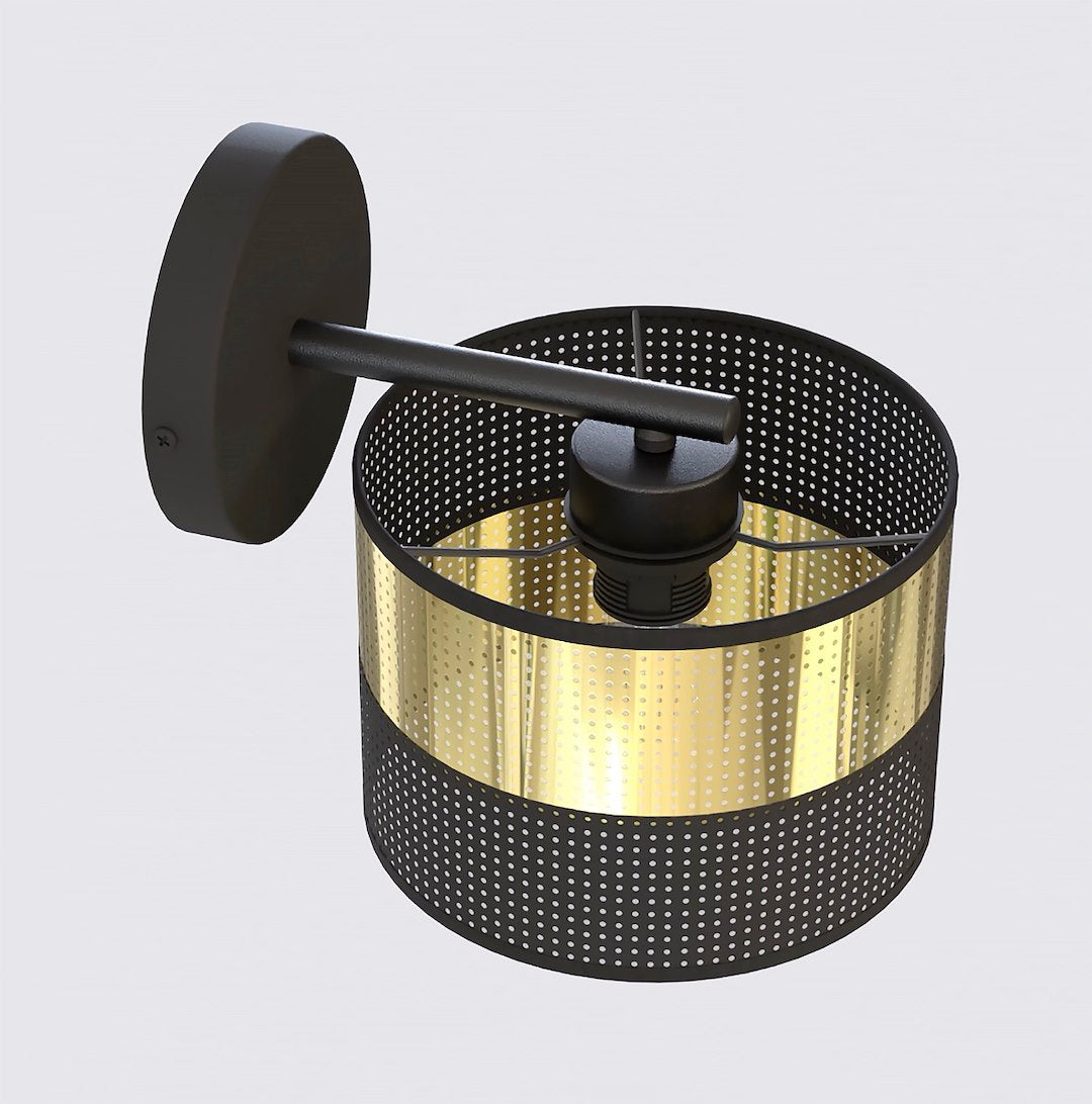 Wandlamp gepoedercoat staal modern Lux, zwart met goud, stoffen kap Ø 20 cm, E27