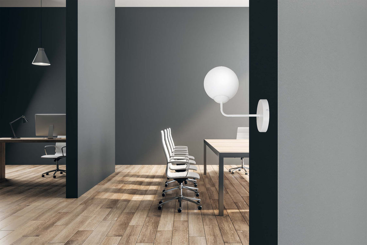 Wandlamp gepoedercoat staal met glas, modern Spijkers K1, wit, kap Ø 15 cm, 1 x E14-fitting