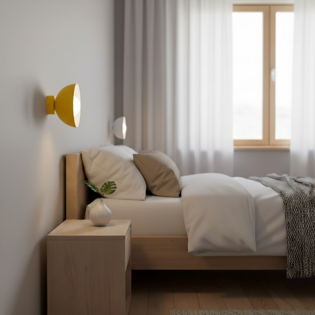 Wandlamp gepoedercoat staal minimalistisch Bibi K1 oranje met witte kap, G9 – 18 x 13 x 18 cm
