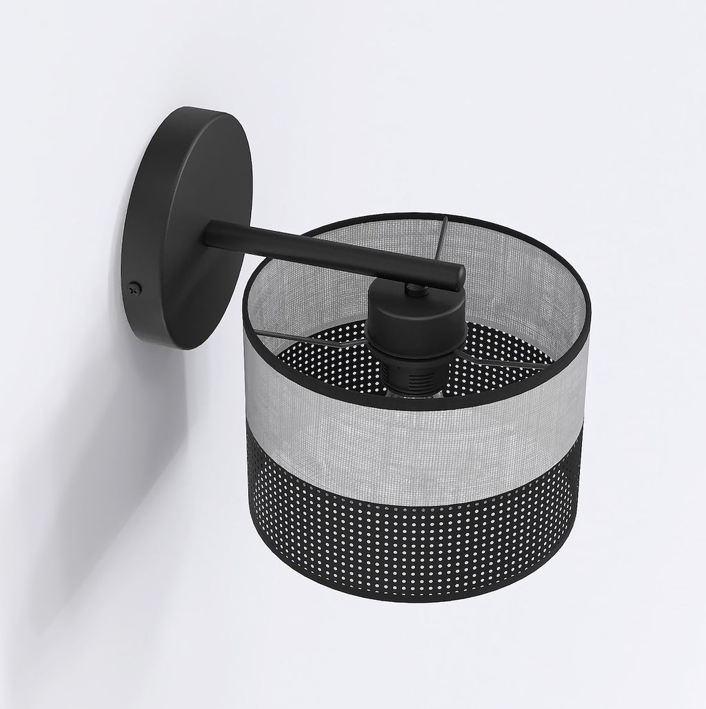 Wandlamp gepoedercoat staal minimalistisch Karbon, zwart met grijze stoffen kap Ø 20 cm, E27