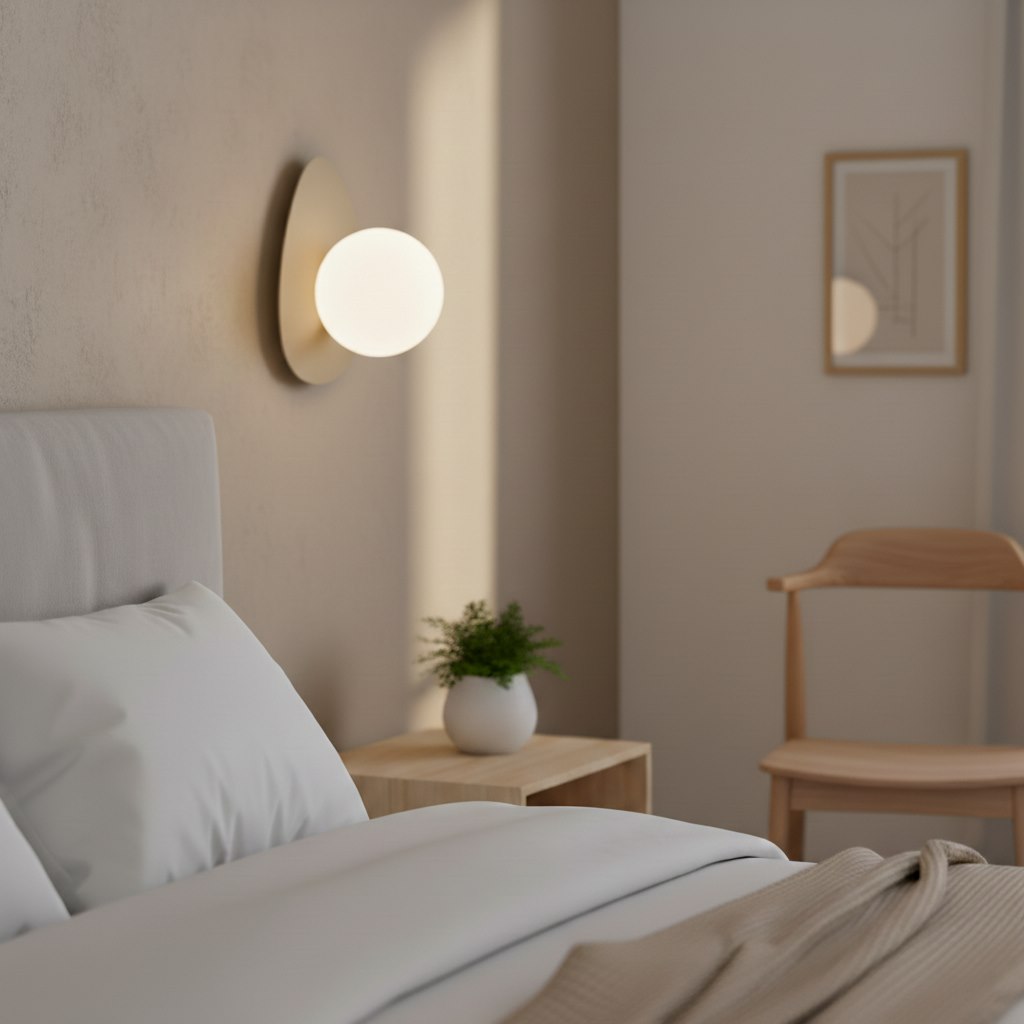Wandlamp Ovo gepoedercoat staal modern mokka met witte bol Ø 10 cm, G9 fitting, voor hal en slaapkamer