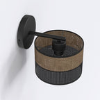 Wandlamp gepoedercoat staal minimalistisch Karbon zwart met bruine stoffen kap Ø 20 cm, 1 fitting E27