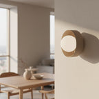 Wandlamp gepoedercoat staal minimalistisch mokka met witte bol Ø 10 cm, G9 fitting, voor hal en slaapkamer