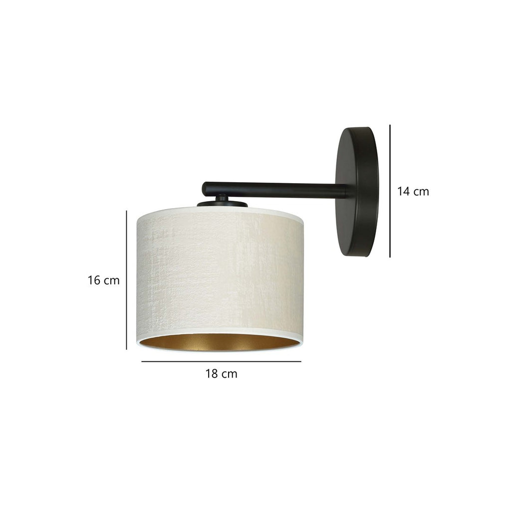 Wandlamp gepoedercoat staal en stof Hilde, zwart met witte kap Ø 20 cm, E27, voor woonkamer en slaapkamer