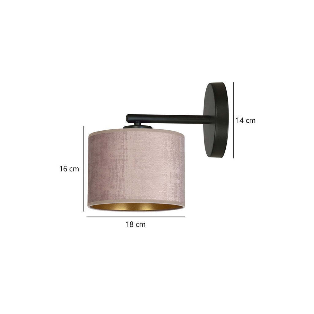 Wandlamp Hilde gepoedercoat staal met stoffen kap, zwart armatuur, roze lampenkap Ø 20 cm, E27 voor woonkamer en slaapkamer