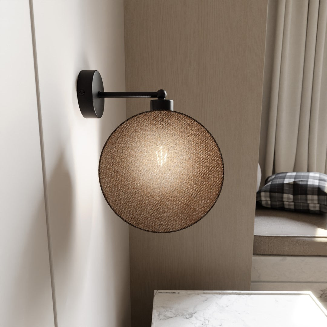 Wandlamp stof en gepoedercoat staal Motif boho, beige lampenkap, mat zwart frame, Ø 20 cm, E27