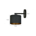 Wandlamp gepoedercoat staal en stof, Hilde, zwart met gouden binnenkant, Ø 20 cm kap, E27, woonkamer en slaapkamer