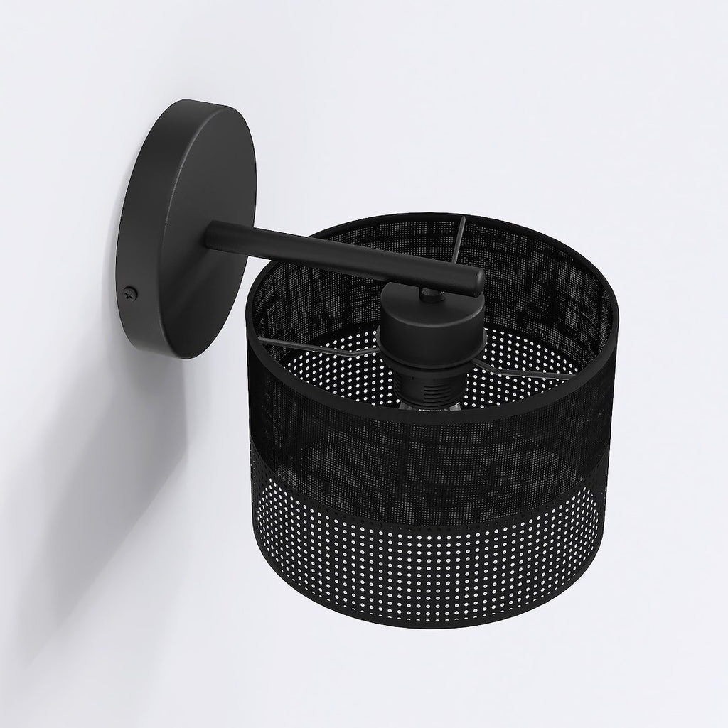 Wandlamp zwart gepoedercoat staal met stoffen kap, minimalistisch Karbon, kap Ø 20 cm, E27 fitting