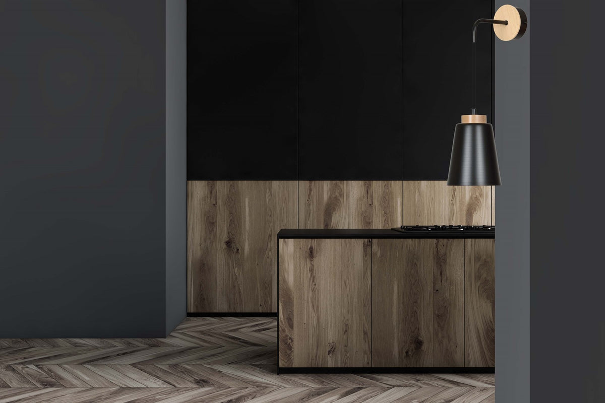 Wandlamp staal en hout Bolero Scandinavisch, mat zwart – 14 x 25 cm, 1 fitting E27 voor woonkamer, trappenhuis en hal