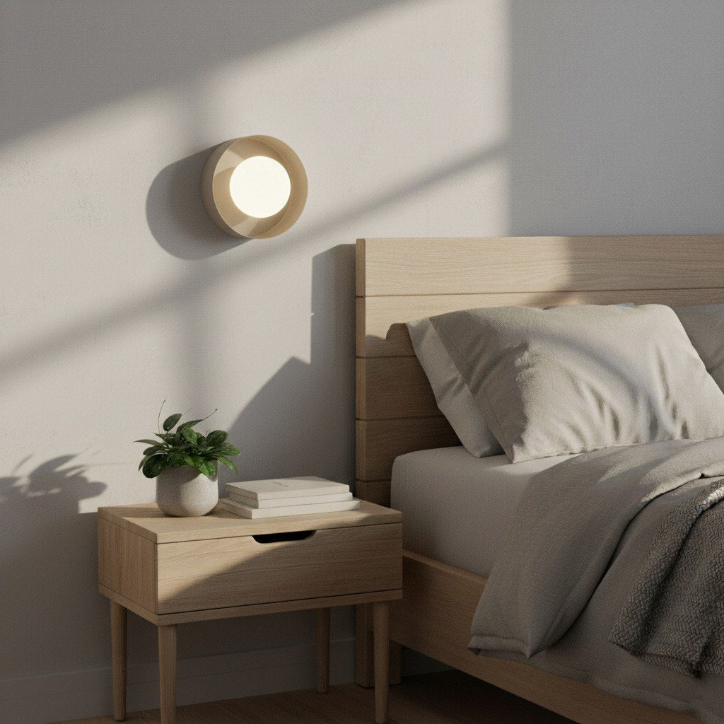 Wandlamp gepoedercoat staal minimalistisch mokka met witte bol Ø 10 cm, G9 fitting, voor hal en slaapkamer