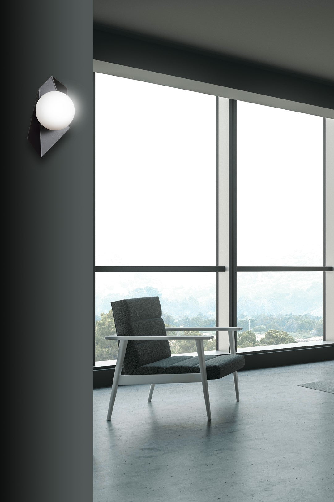 Wandlamp gepoedercoat staal Drifton zwart, witte glazen kap Ø 15 cm, 20 x 30 cm, hal en woonkamer