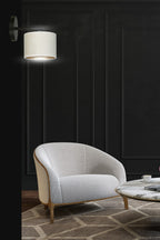 Wandlamp gepoedercoat staal en stof Hilde, zwart met witte kap Ø 20 cm, E27, voor woonkamer en slaapkamer