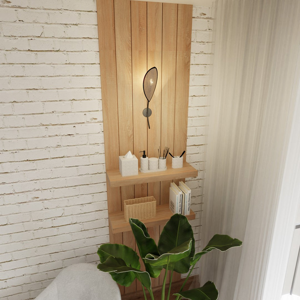 Wandlamp gepoedercoat staal en rotan Lotus boho zwart met bruine kap, 12 x 51 cm, E14, woonkamer en slaapkamer