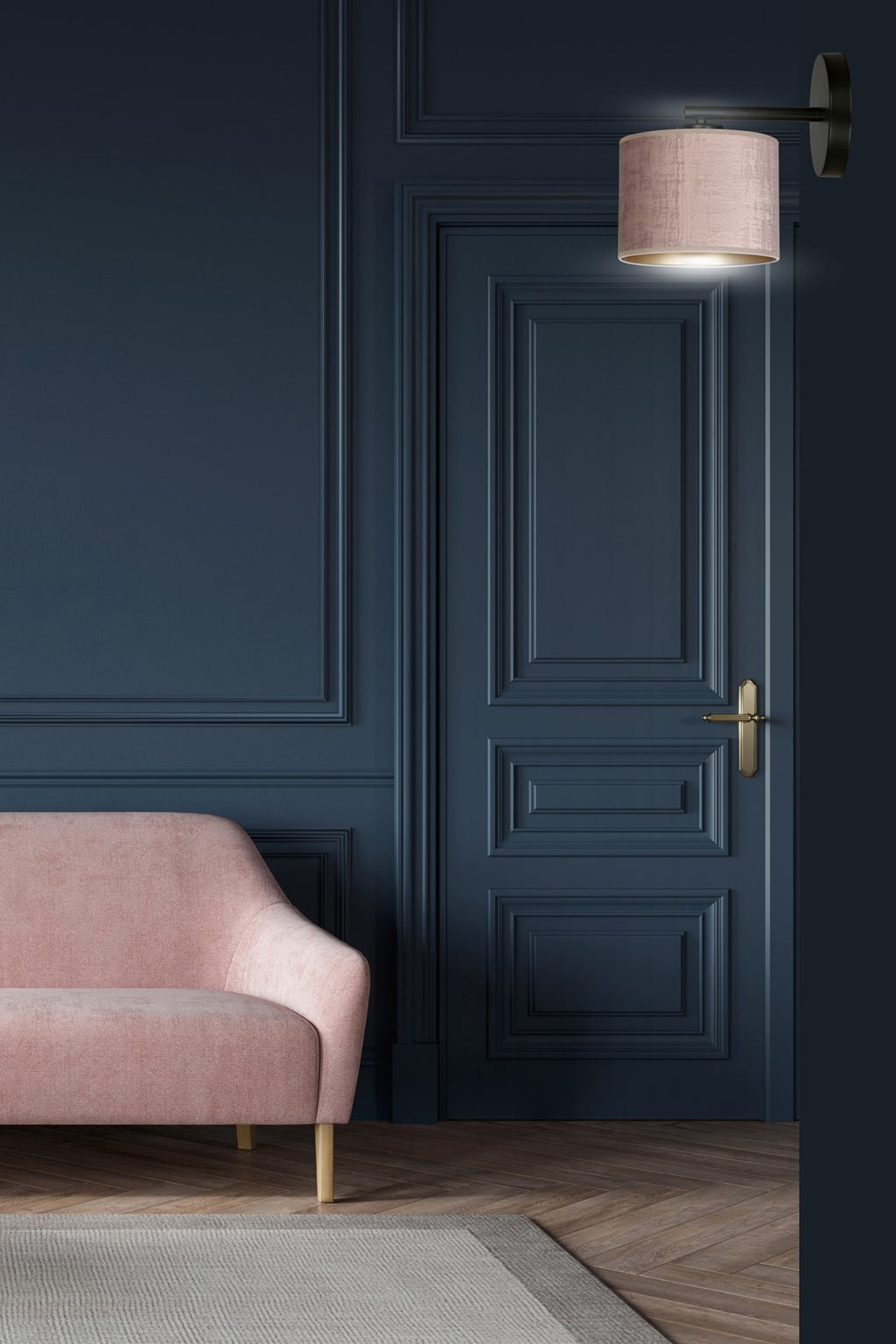 Wandlamp Hilde gepoedercoat staal met stoffen kap, zwart armatuur, roze lampenkap Ø 20 cm, E27 voor woonkamer en slaapkamer