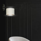 Wandlamp gepoedercoat staal en stof Hilde, zwart met witte kap Ø 20 cm, E27, voor woonkamer en slaapkamer