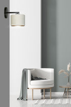 Wandlamp gepoedercoat staal en stof Hilde, zwart met witte kap Ø 20 cm, E27, voor woonkamer en slaapkamer
