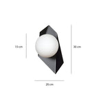 Wandlamp gepoedercoat staal Drifton zwart, witte glazen kap Ø 15 cm, 20 x 30 cm, hal en woonkamer