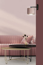 Wandlamp Hilde gepoedercoat staal met stoffen kap, zwart armatuur, roze lampenkap Ø 20 cm, E27 voor woonkamer en slaapkamer