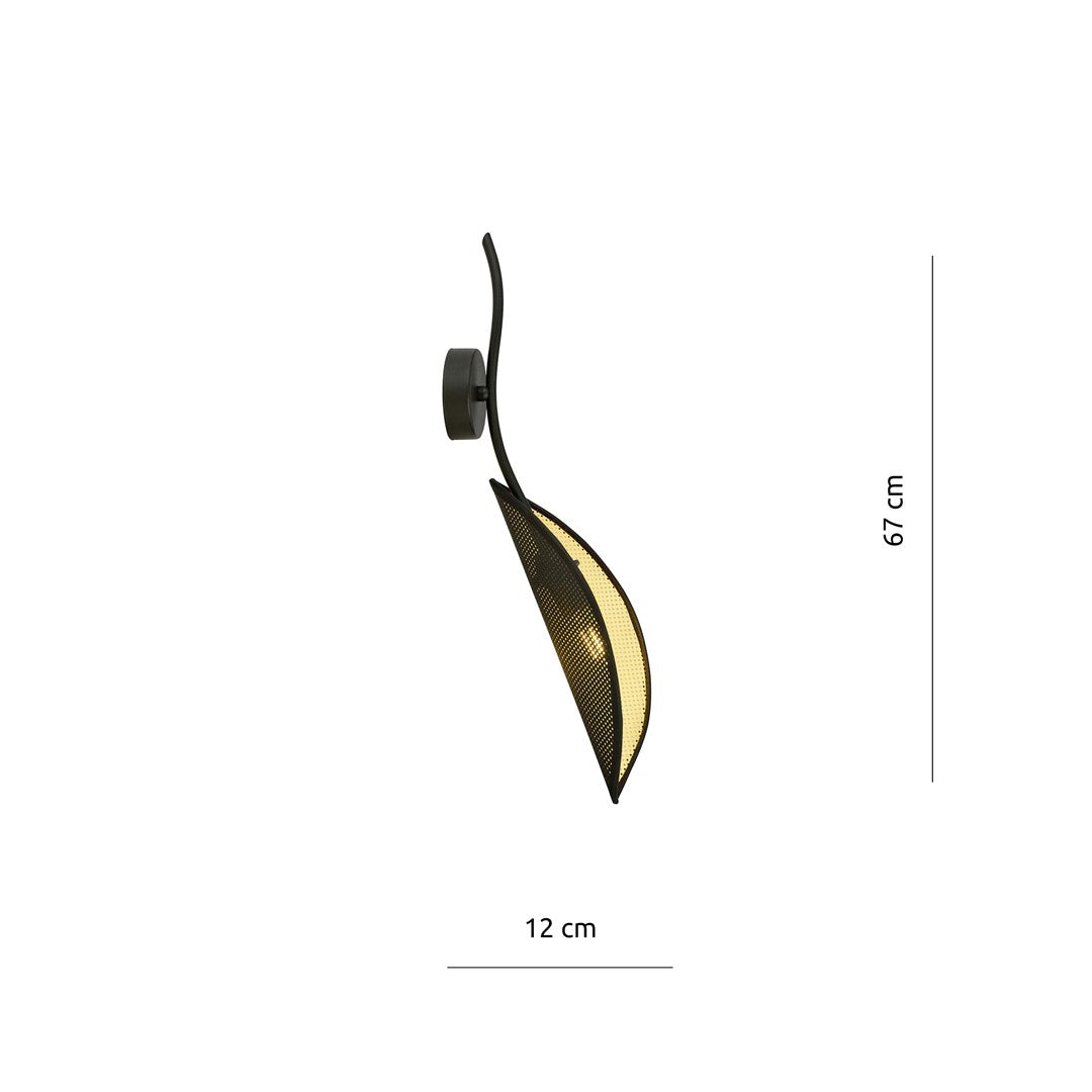 Wandlamp gepoedercoat staal Lotus modern zwart met gouden binnenzijde, bladvormige kap, E14, 12 x 51 cm