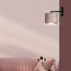 Wandlamp Hilde gepoedercoat staal met stoffen kap, zwart armatuur, roze lampenkap Ø 20 cm, E27 voor woonkamer en slaapkamer