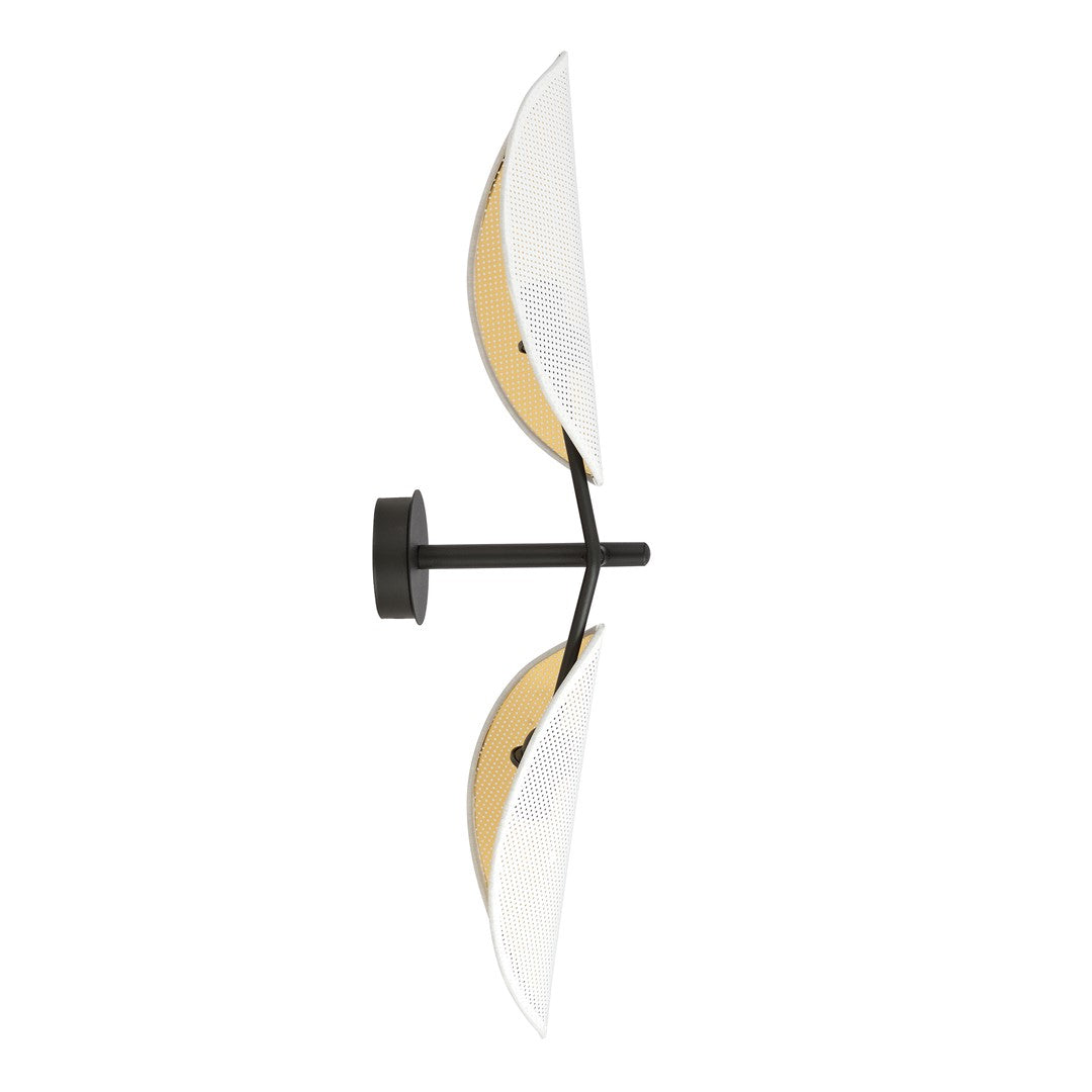 Wandlamp gepoedercoat staal en stof Vene modern wit goud, zwart armatuur, 2 lichtpunten E14 – woonkamer en slaapkamer
