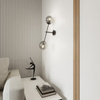 Wandlamp gepoedercoat staal en glas Linear K2, zwart met grafiet glazen kappen, 2 lichtpunten, E14