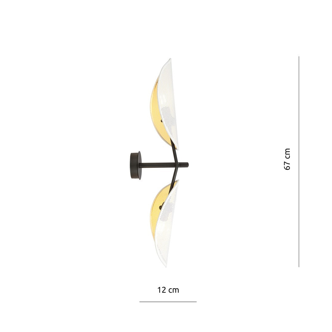Wandlamp gepoedercoat staal en stof Vene modern wit goud, zwart armatuur, 2 lichtpunten E14 – woonkamer en slaapkamer