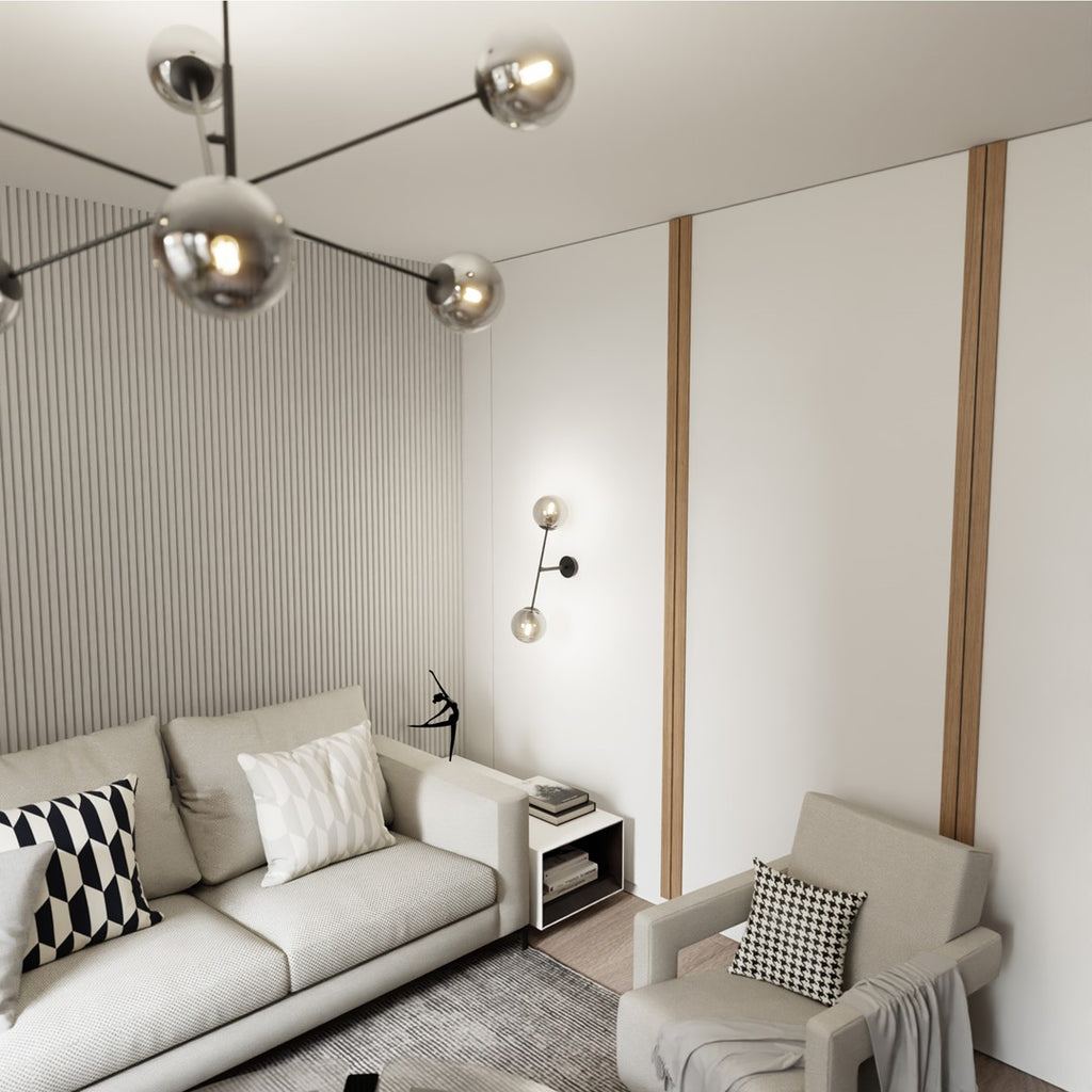 Wandlamp gepoedercoat staal en glas Linear K2, zwart met grafiet glazen kappen, 2 lichtpunten, E14