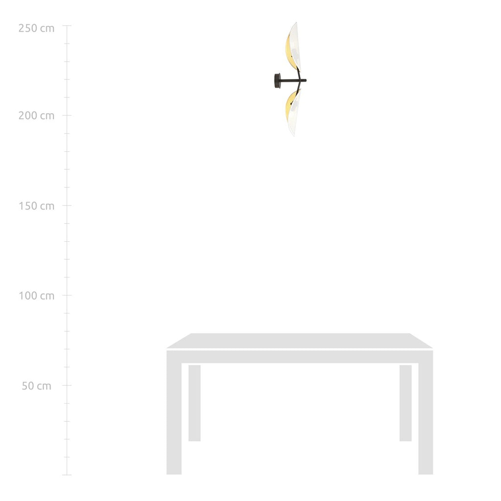 Wandlamp gepoedercoat staal en stof Vene modern wit goud, zwart armatuur, 2 lichtpunten E14 – woonkamer en slaapkamer
