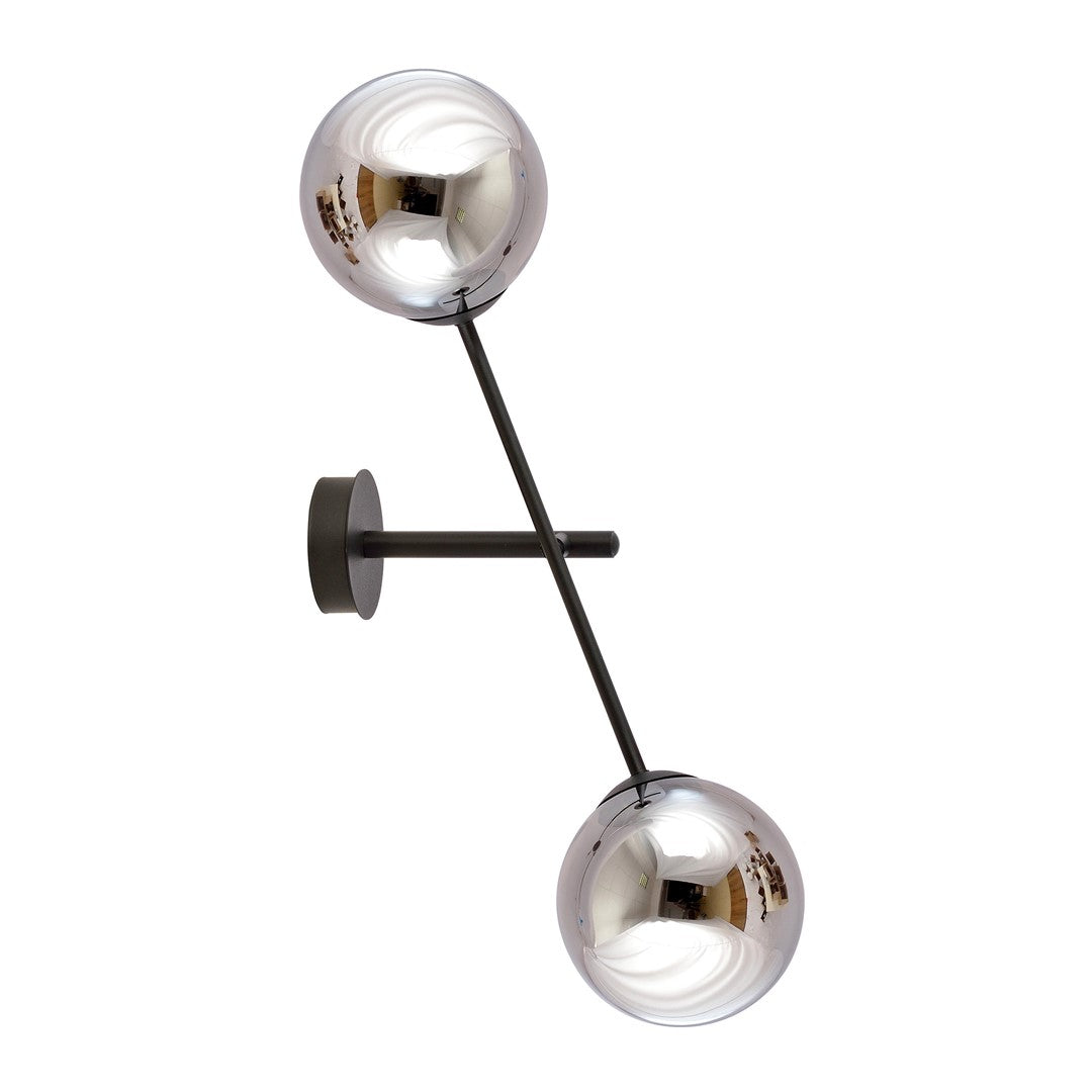Wandlamp gepoedercoat staal en glas Linear K2, zwart met grafiet glazen kappen, 2 lichtpunten, E14