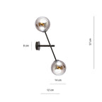 Wandlamp gepoedercoat staal en glas Linear K2, zwart met grafiet glazen kappen, 2 lichtpunten, E14