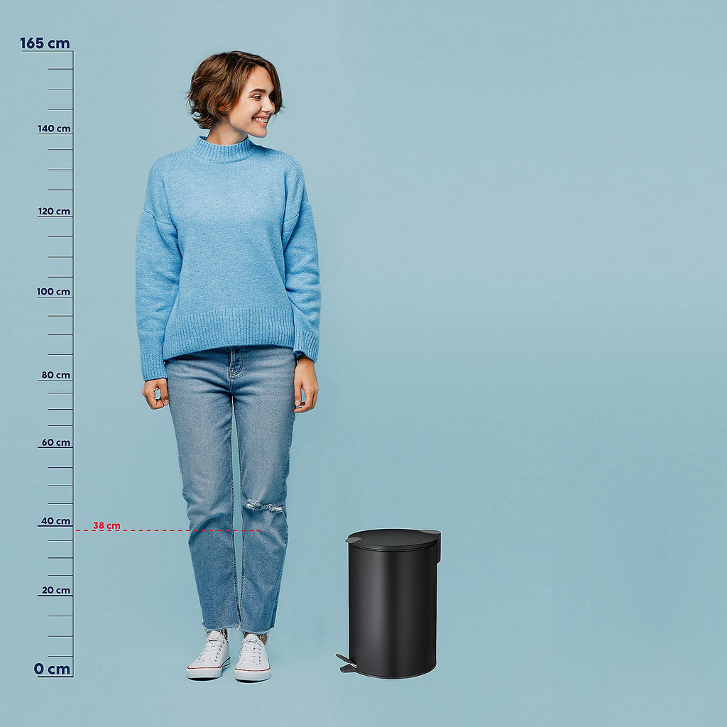 Pedaalemmer metaal Mats zwart 12 L, met softclose-deksel voor keuken, badkamer en kantoor