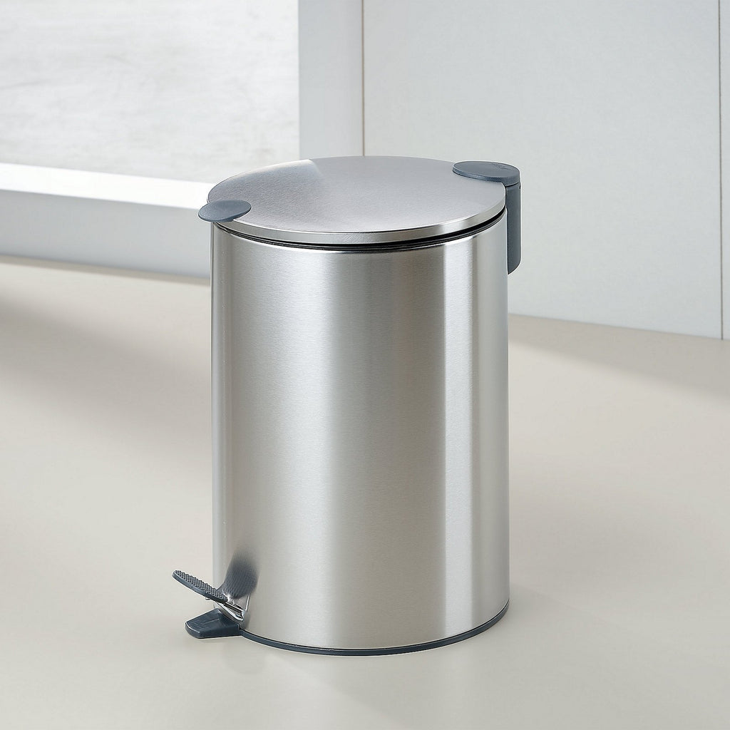 Pedaalemmer metaal Mats mat zilver 12 L, met soft-close deksel voor keuken, badkamer en kantoor