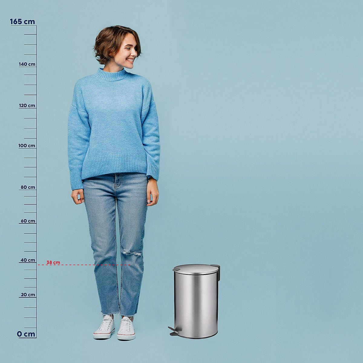 Pedaalemmer metaal Mats mat zilver 12 L, met soft-close deksel voor keuken, badkamer en kantoor