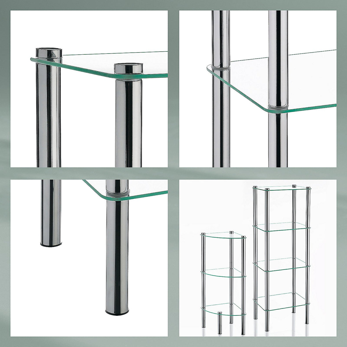 Badkamerrek verchroomd metaal Lars, 4 glazen planken, chroom, 108 x 40 x 30 cm, badkamer