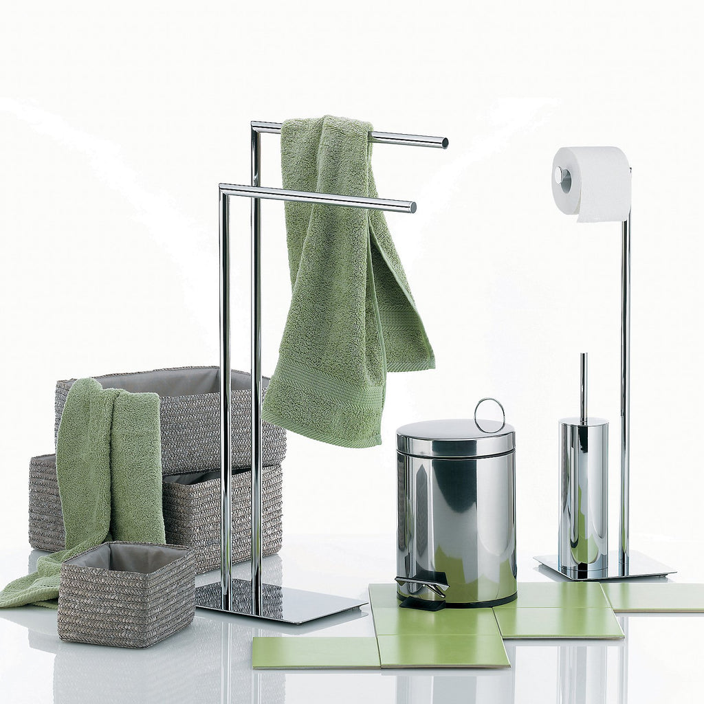 Handdoekrek vloermodel verchroomd metaal Style hoogglans zilver, met twee beugels, 81 cm hoog voor de badkamer