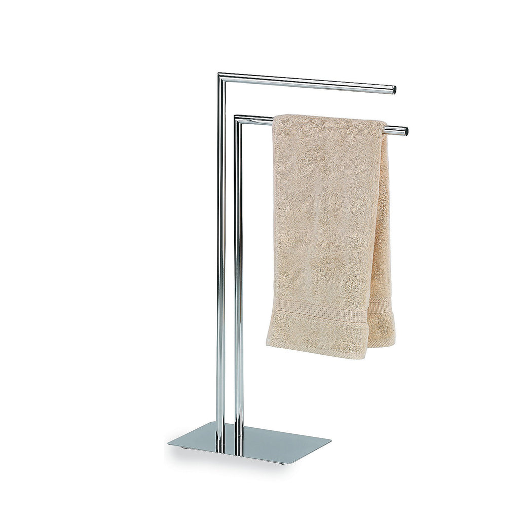 Handdoekrek vloermodel verchroomd metaal Style hoogglans zilver, met twee beugels, 81 cm hoog voor de badkamer