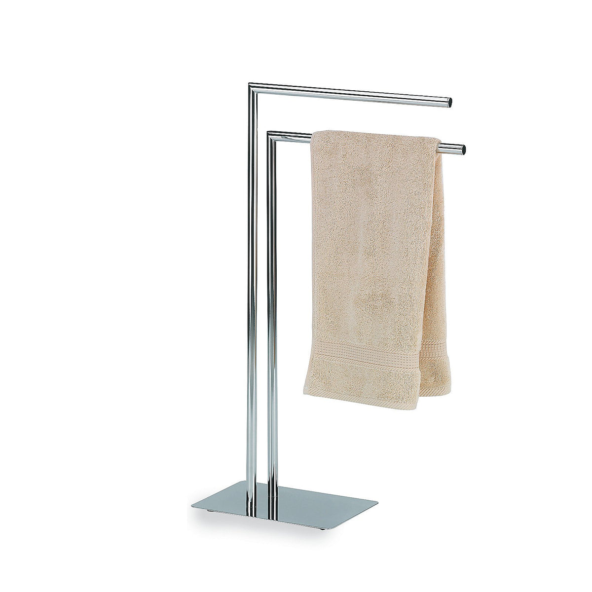 Handdoekrek vloermodel verchroomd metaal Style hoogglans zilver, met twee beugels, 81 cm hoog voor de badkamer