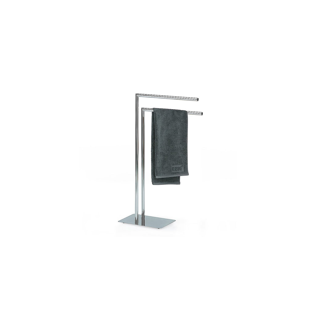 Handdoekrek vloermodel verchroomd metaal Style hoogglans zilver, met twee beugels, 81 cm hoog voor de badkamer