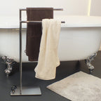 Handdoekrek vloermodel verchroomd metaal Style hoogglans zilver, met twee beugels, 81 cm hoog voor de badkamer