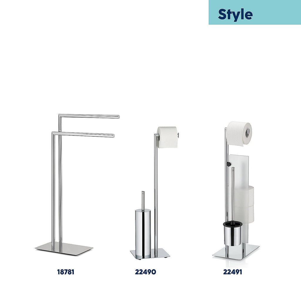 Handdoekrek vloermodel verchroomd metaal Style hoogglans zilver, met twee beugels, 81 cm hoog voor de badkamer