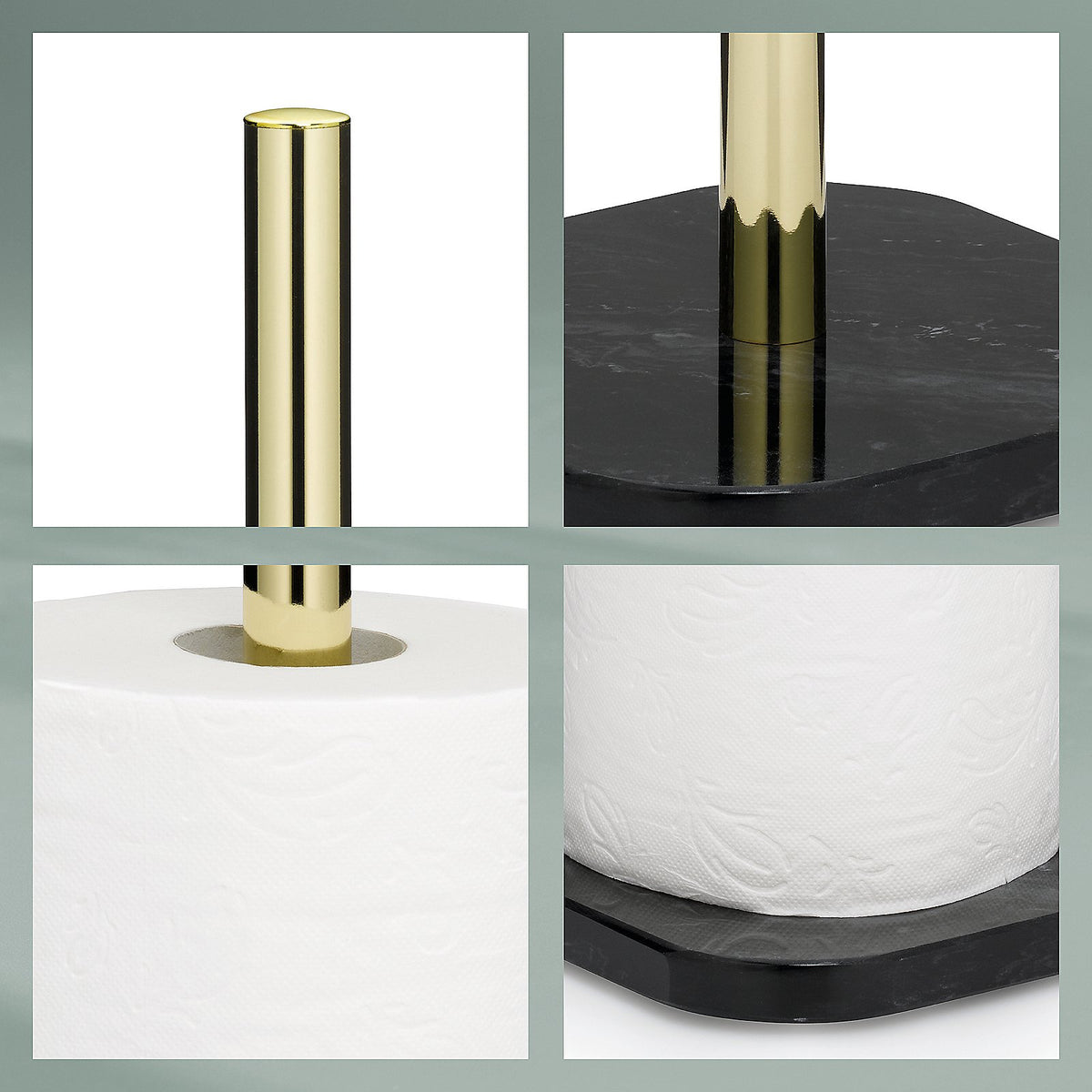 Toiletrolhouder marmer en metaal Liron, goud met zwart, 37 cm, voor toilet