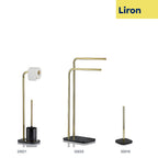Toiletrolhouder marmer en metaal Liron, goud met zwart, 37 cm, voor toilet